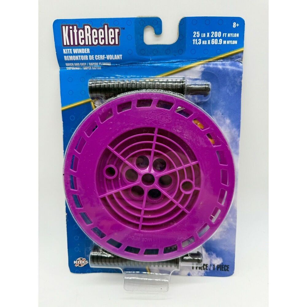 KiteReeler 6.5” Kite String Winding Reel Purple With 200’ x‎ 25lbs Nylon Line